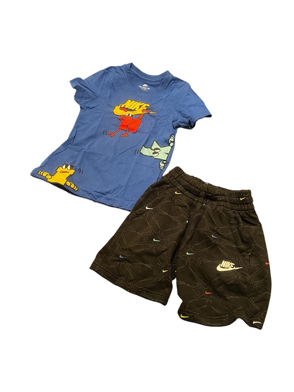 Nike Blue Graphic Tee with Black Swoosh Pattern Shorts